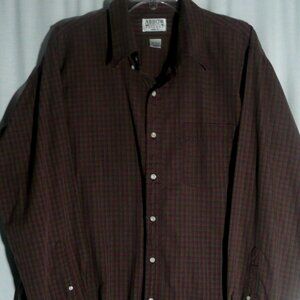 Arrow Brigade Red Brown Plaid Long Sleeve Button Down Shirt Athletic Fit